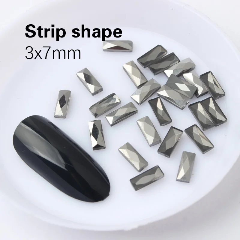 Strip 3X7mm Новинка! гематитовые стразы для нейл-арта, 30 стилей, необычная форма, черные стеклянные камни для рукоделия, художественное оформление ногтей - Цвет: Strip 3X7mm
