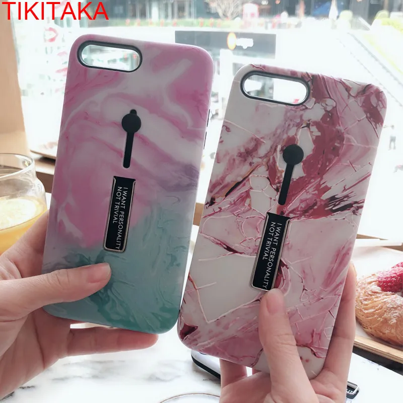 

New Hide Stand Holder Phone Case For iPhone 6S 6 Plus Fashion Marble Case For iPhone 7 7 Plus 8 8 Plus X Coque With Finger Ring
