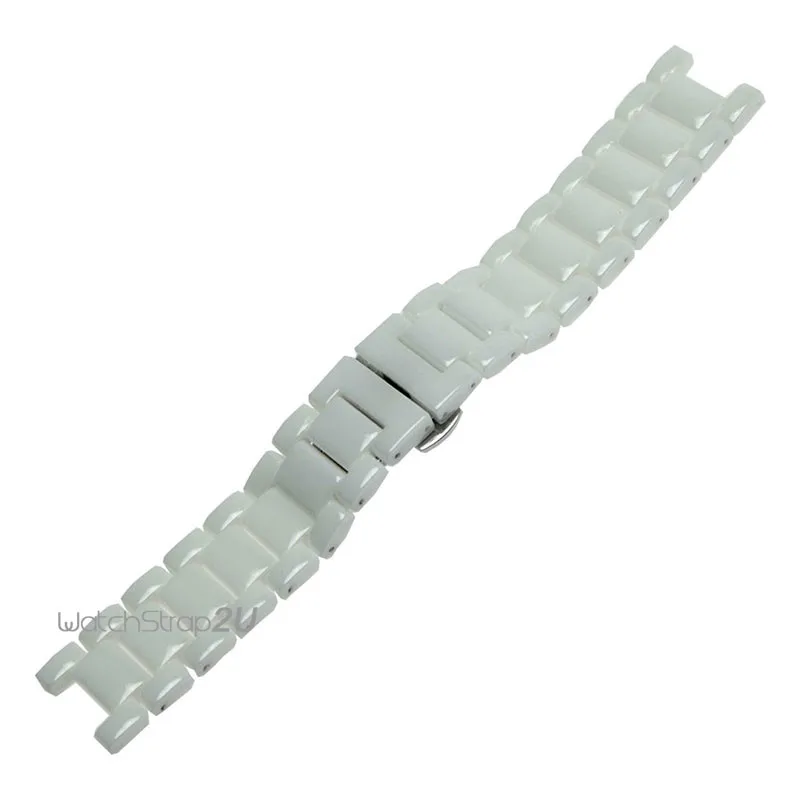

20mm White Ceramic Links Bracelet Watch Band Push Button Douhle Deployant clasp