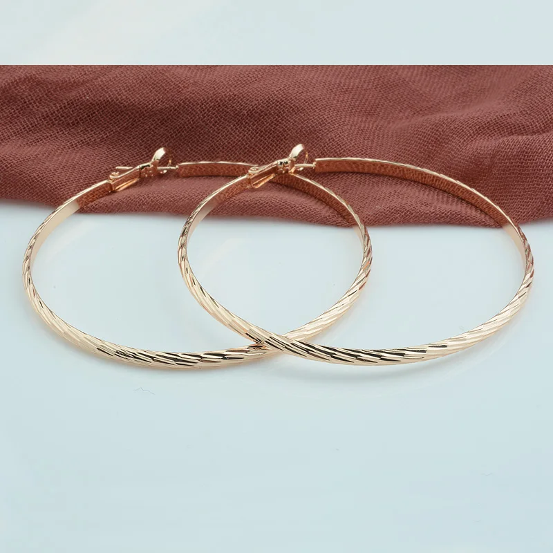 

S M L Womens 585 Rose Gold Color Hoop Earrings Big Earrings