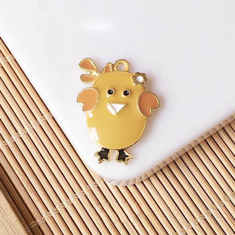 hen yellow 10 шт./лот, сделай сам, курица, эмаль, амулеты Kawaii, капля масла, маленький петух, курица, сплав, кулон, плавающий, ювелирный браслет, ухо, аксессуар YZ375 - Окраска металла: hen yellow