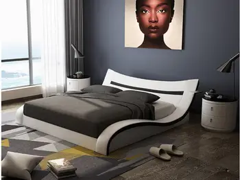 

Europe and America Genuine leather bed frame Modern Soft Beds Home Bedroom Furniture cama muebles de dormitorio / camas quarto