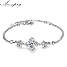 Anenjery, 925 пробы, серебряный, твист, цветок, циркон, браслет для женщин, подарок, pulseira, серебро, 925, ювелирное изделие, S-B158