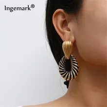 Ingemark винтажная Капля воды Форма кисточкой серьги массивные преувеличенные Спираль Овальный узор серьги гвоздики для женщин модные ювелирные изделия