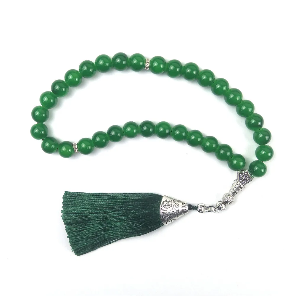 

Tesbih Store 10mm crystal beads with green tassel Prayer Beads Tasbih Misbaha Islamic for birthday gift