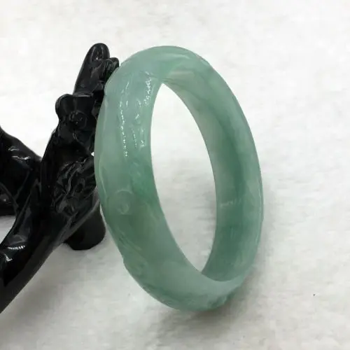 

2999 China Beautiful Hand-carved Green Jadeite Jade Gems Bracelet Bangle
