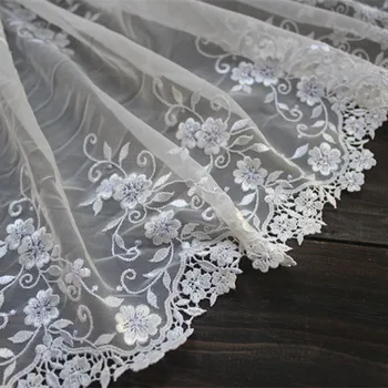 

11.4"29cm wide (2yards/lot) Bilateral Embroidered Floral Tulle Lace Trim in White+Silver ,Mesh Embroidery Lace Trim,Wedding Lace