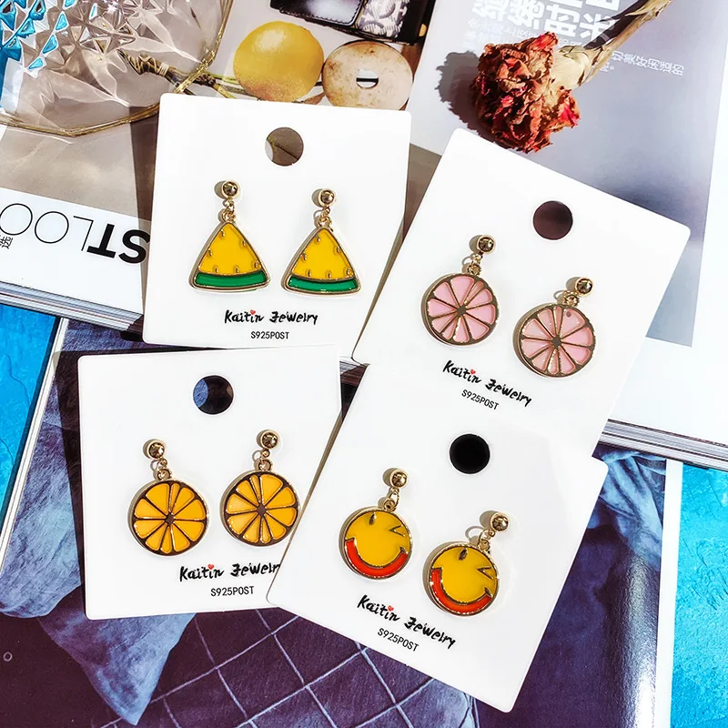 buy DREJEW Yellow Triangle Lemon Smile Face Alloy Statement Earrings 2019 925 Drop Earrings for Women Wedding Fashion Jewelry HE6441