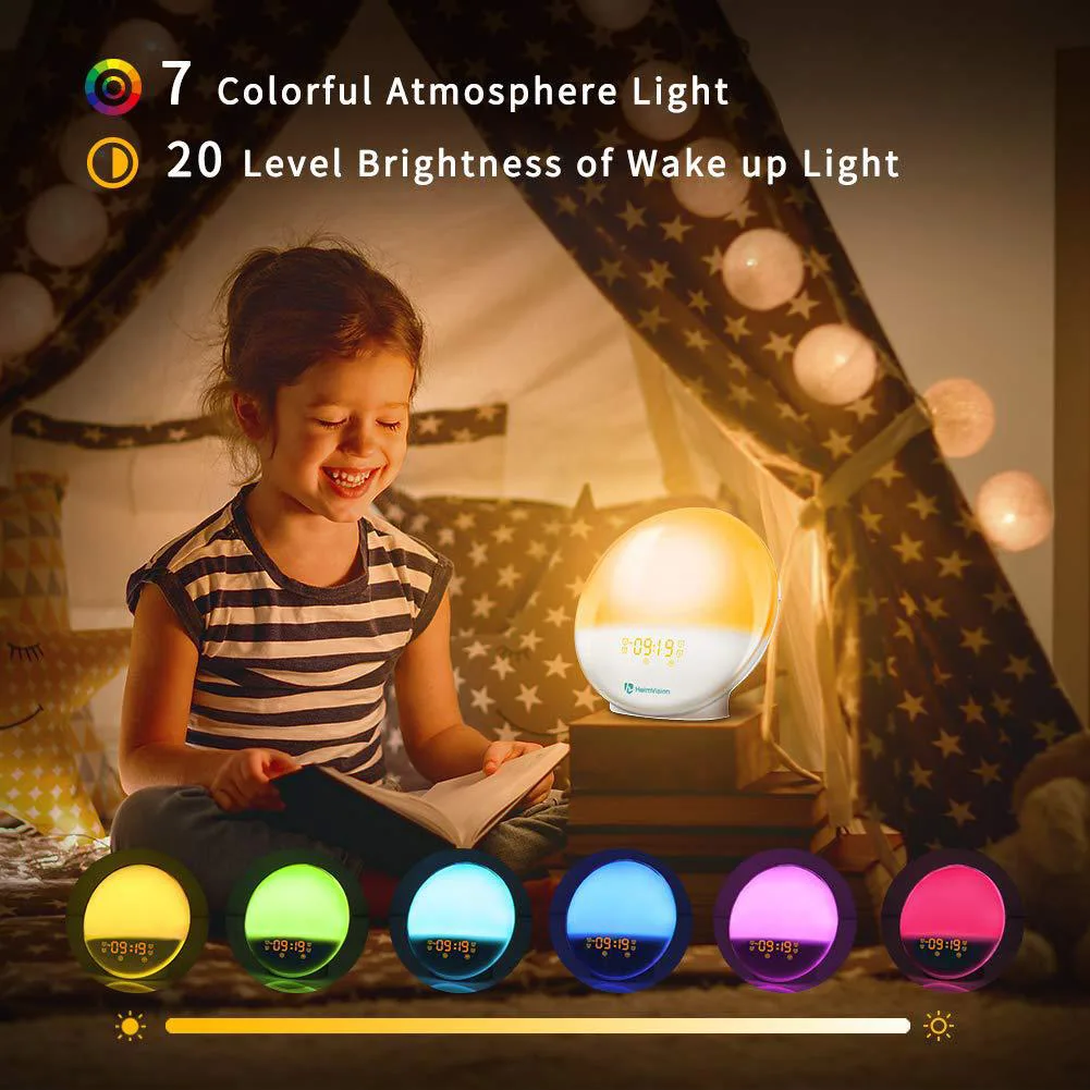 

WIFI Voice Sound Alarm Clock LED Sunrise Simulation with FM Radio Snooze Clock Alarma de voz inteligente BDF99