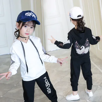 

Girls Clothing Set 4-12 Y Autumn Hooded Letters Hoodies 2 PCS Set (Hoodie+ Sports Pant) Fashion Wings Spring Hoodies Suits