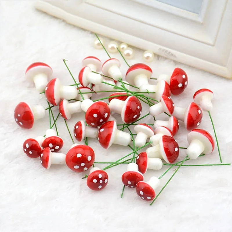 

10pcs Mini White Dot Foam Mushroom Artificial Plant Flowers Fungus for DIY Craft Wreath Wedding Decoration Gift Scrapbooking