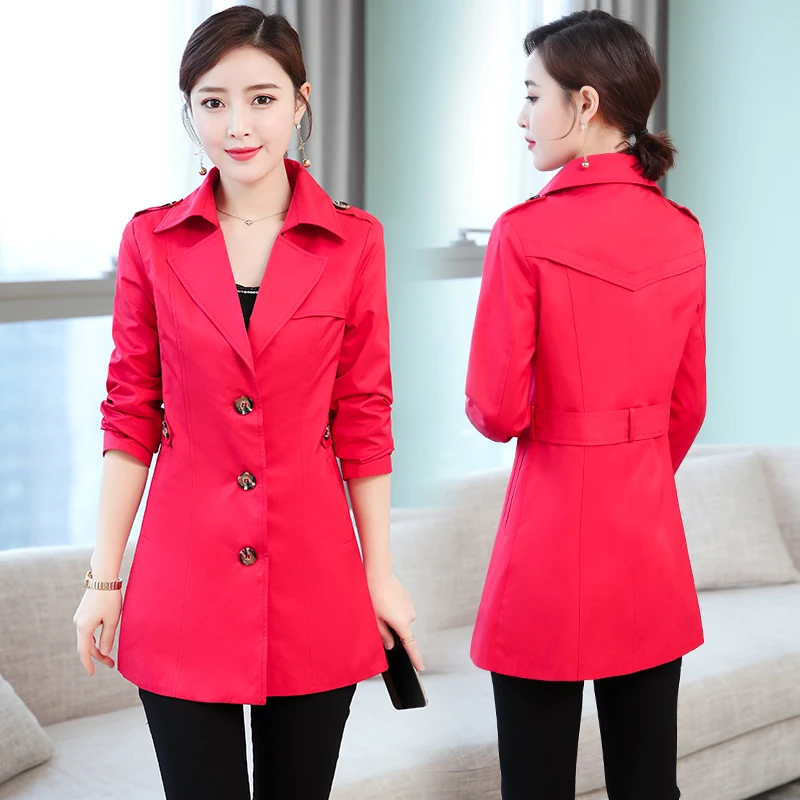 b Spring autumn Women Trench Coat Long Windbreaker Fashion Single Breasted Turn Down Collar Slim Long Trench Coat Female Outwear
