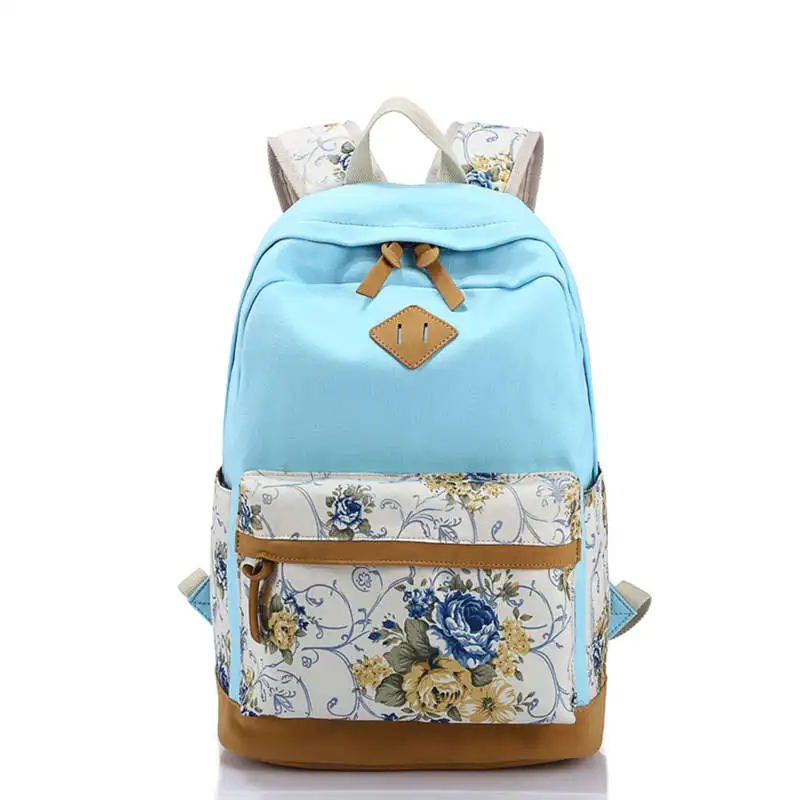 Холстинный школьный рюкзак для девочек с печатанием цветов ноутбука P112 - Цвет: sky blue