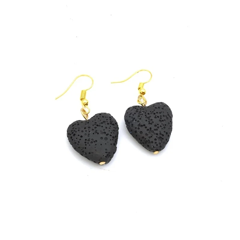 

Love Heart Black Lava Stone Earrings DIY Aromatherapy Essential Oil Diffuser Dangle Earings Jewelry Women