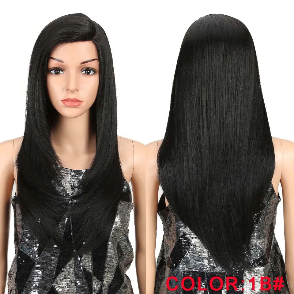 Волшебные волосы 24 дюйма длинные прямые синтетические парики на шнурках спереди для черных женщин высокотемпературные волокна розовый натуральный парик для волос - Цвет: 1B