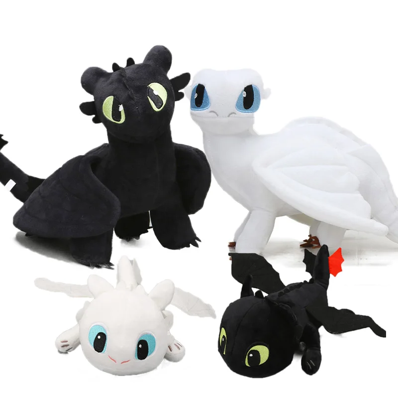 

4pcs Toothless Family Set 27-35cm Night Fury Toothless How to Train Your Dragon 3 Plush Toys Soft White Light Fury Animal Dragon