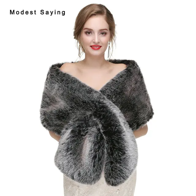 Modest Grey Warm Faux Fur Wedding Shrugs 2017 Long Bridal Shawls Modest Grey Warm Faux Fur Wedding Shrugs 2017 Long Bridal Shawls Boleros Stoles Wraps
