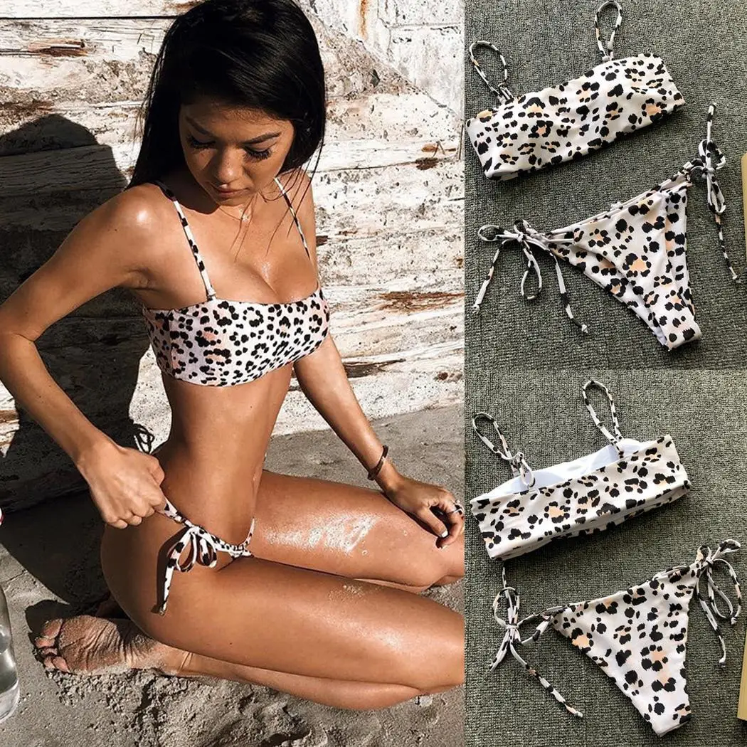 Women Fashion Leopard Beachwear Print Bikini Casual Beach Vacation Swimming Split Swimsuit All seasons |