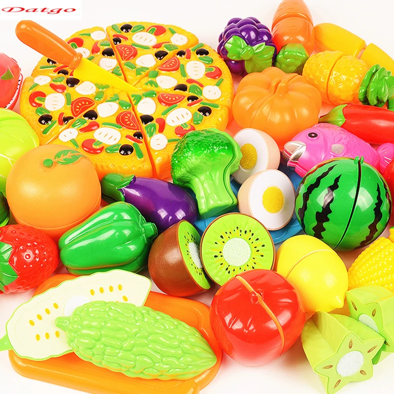 Kids Kitchen Plastic Vegetables Fruit Miniature Food Cutting Toy Children Pretend Play Educational Classic Toys for Girls Baby