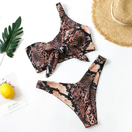 

2019 Fashion Print Bow Women Bikini Set Push-up Bra Sexy Swimsuit Swimwear Triangle Beachwear Swimming Suit Tankini Summer New