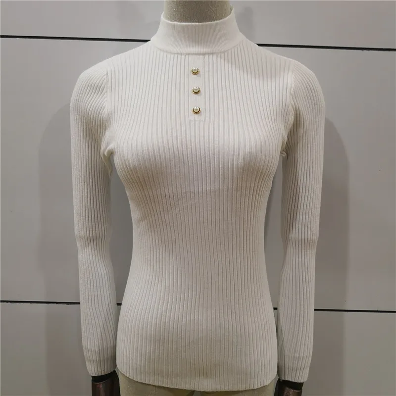 Осень-зима Для женщин пуловеры свитер вязаный эластичность Повседневное джемпер моде тонкая водолазка теплые женские вышитые бисером