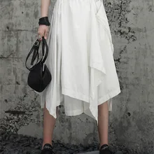 Cakucool/Новинка; Женская Летняя асимметричная юбка средней длины в японском стиле с поясом и панелью; цвет белый, черный; хлопковые юбки в стиле пэчворк; Femme
