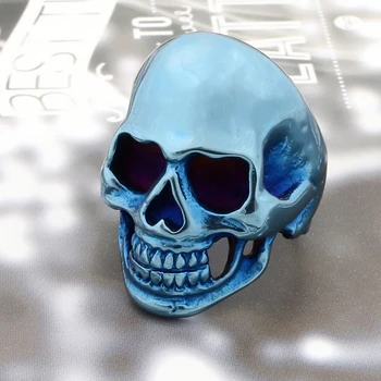 

Men's Solid Skull Ring Gothic Punk Biker Rider Red blue Ring Vintage 316L Stainless Steel Skeleton Finger Band Rings Men Jewelry