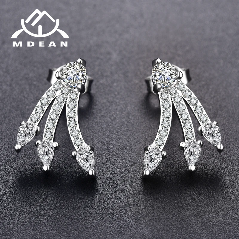 Серьги MDEAN из белого золота с белым цирконием класса ААА Модные женские серьги