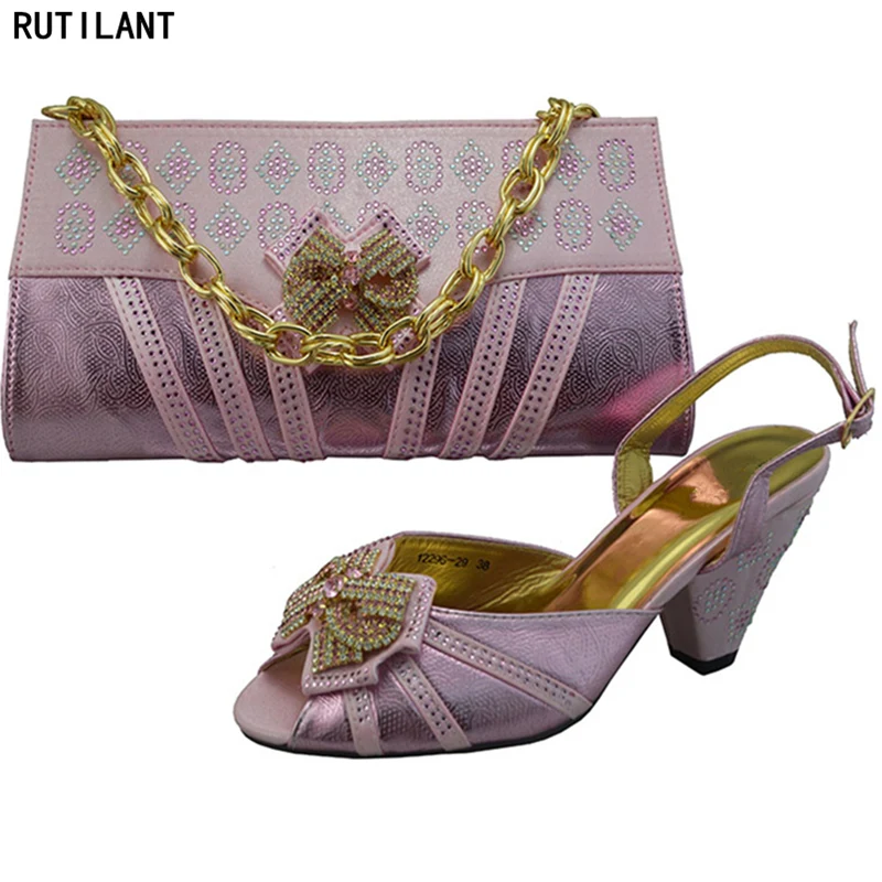 

Italian Matching Shoe and Bag Set for Wedding Pink Color African Italian Shoes and Bag Set Nigerian Women Wedding Shoes and Bag