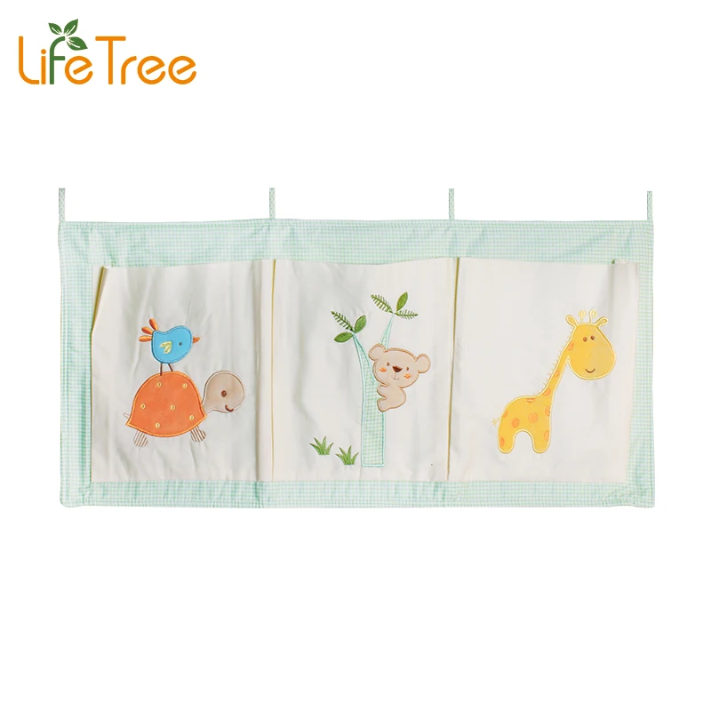 LifeTree Cotton Crib Organizer Baby Cot Bed Hanging Storage Bag Toy Diaper Pocket for Newborn Crib Bedding Set Accessories