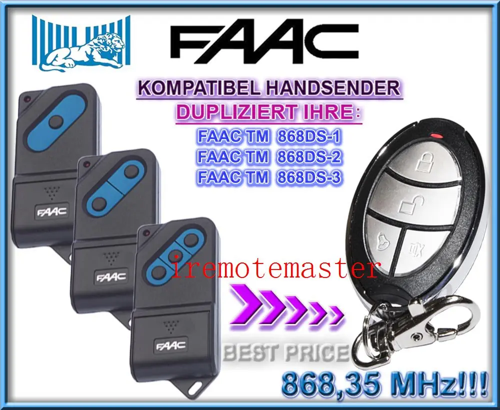 Aftermarket FAAC TM 868DS-1,TM 868DS-2,TM 868DS-3 replacement remote control 868MHZ aftermarket faac 330mhz fixed code tm1300 tm2300 tm3300 modes faac remote faac radion control faac opener