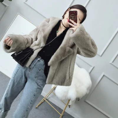 Пальто из натурального меха норки женская одежда осень зима теплый мех короткие пальто с длинным рукавом элегантное пальто Manteau Femme Hiver ZL552 - Цвет: Gray