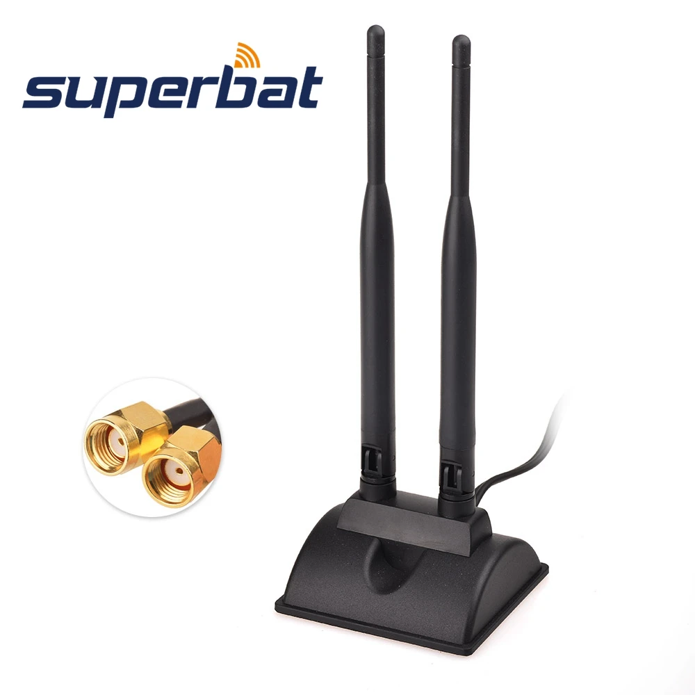 Superbat двойной телевизионные антенны 6DBi всенаправленная RP-SMA штекер (Female pin) разъем для внутреннего Wi Fi беспроводной диапазон сигнала