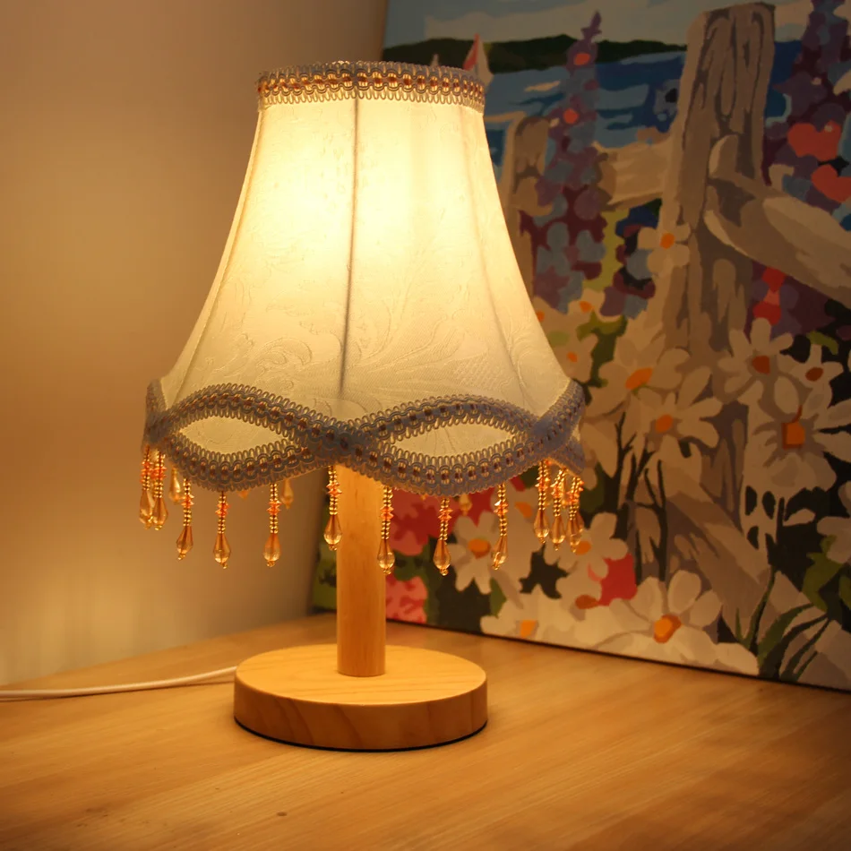 Led Bedside Reading Sitting Room fabric Table Lamp Light woood, E27