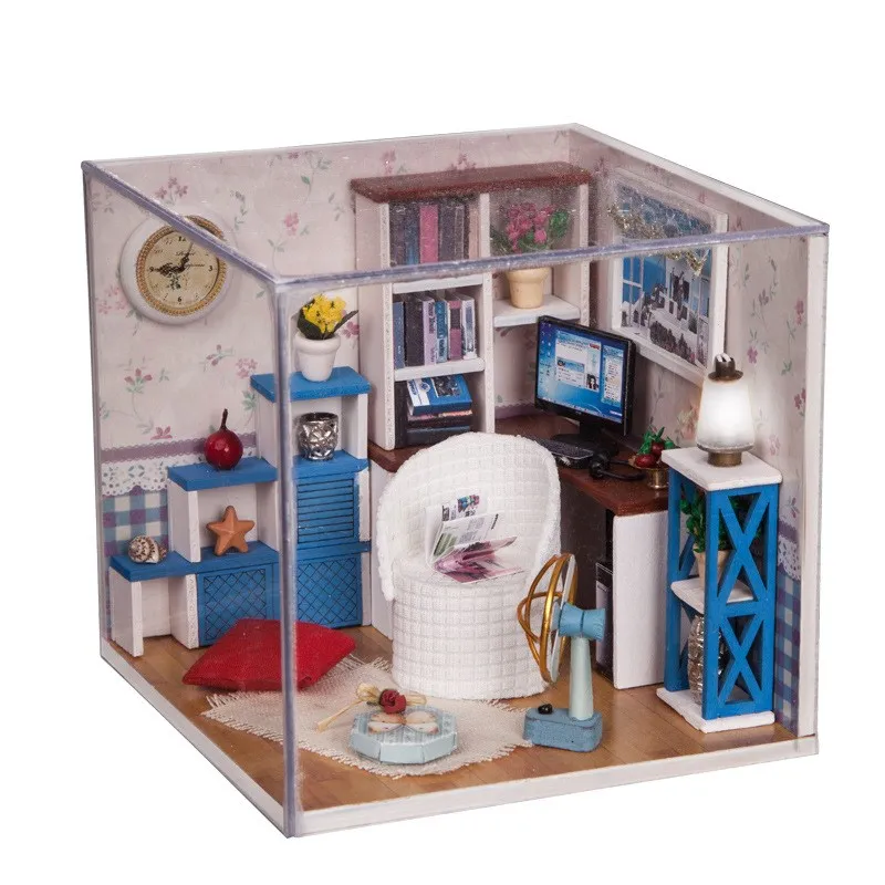 Деревянный Сборный Diy кукольный дом мебель с огнями миниатюрный кукольный домик дизайн комнаты творческие мини дома День рождения девочки мальчика подарок - Цвет: ZWX014