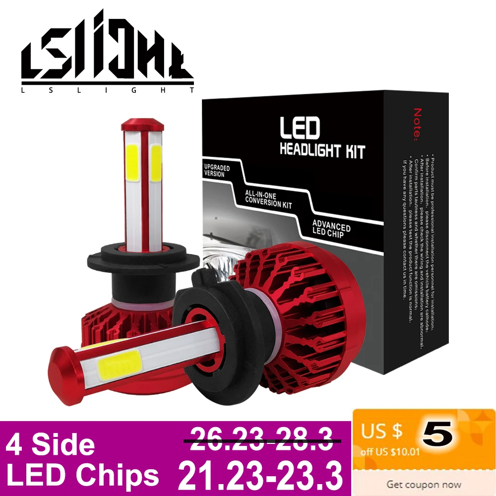 

LSlight 4 Side LED Headlight H7 H4 H11 9005 9006 HB2 HB3 HB4 H8 H9 LED Car Light Lamp 72W 12V 24V 9600LM Auto Bulbs Lamps luces
