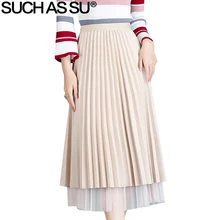 Новинка, весенне-летние плиссированные юбки в сеточку для женщин, 3 цвета, эластичная высокая талия, одежда с обеих сторон, юбки для женщин, средняя юбка