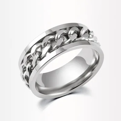 Новое поступление, кольца на палец из нержавеющей стали, крутая цепочка, вращающаяся печатка, кольцо для мужчин и мальчиков, байкерские ювелирные изделия, anel masculino