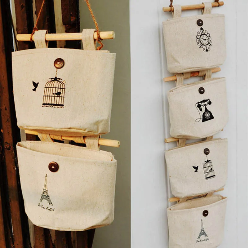  1 Pc 17*20cm Wall Hanging Home Decor Cosmetics Storage Bag Hanging Organizer Cotton Linen Sundries 