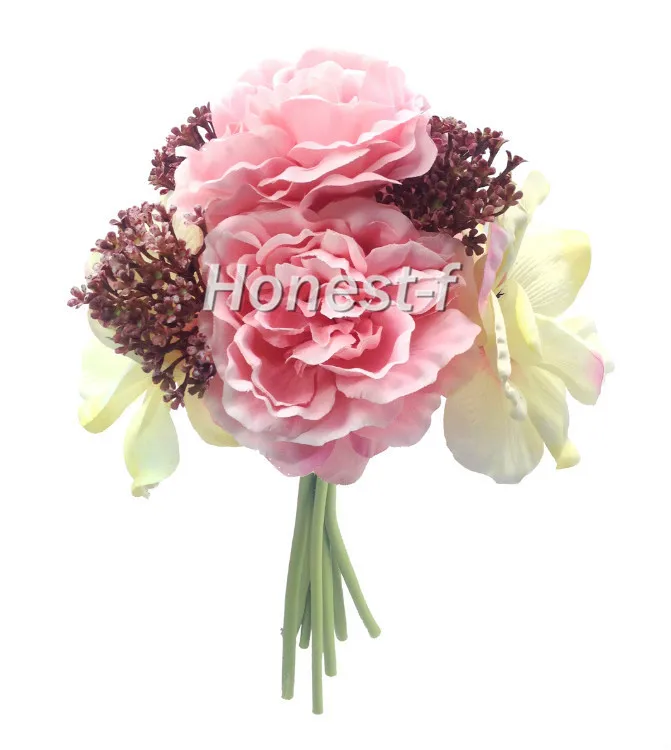 

Hand Tie Artificial Peony Silk Flowers Bounquet, Bridal Wedding(Pink)