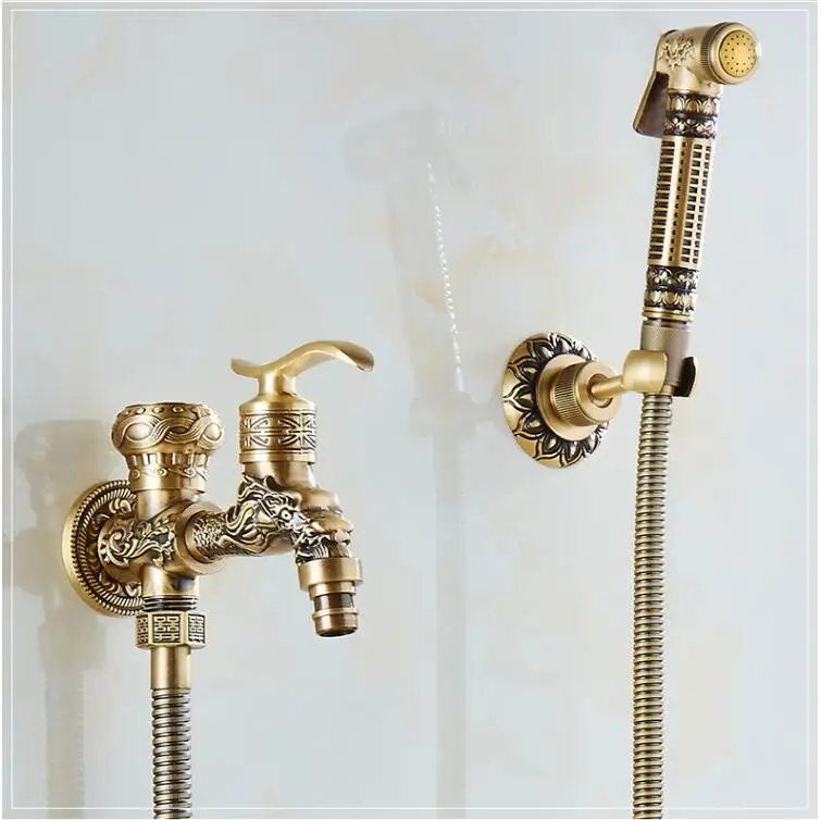 Top Grade Wall Mounted Brass Toilet Sprayer Tap Antique Single