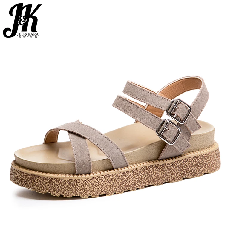 

JK 2018 Summer Women Sandals High Heeled Open Toe Wedges Sandals Shoes Platform Kid Suede Footwear Casual Fashion Ladies Shoes