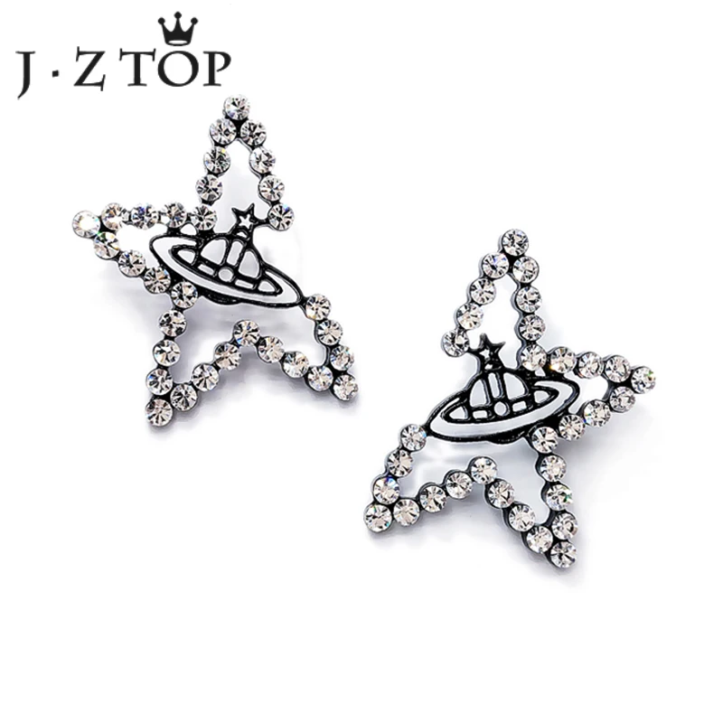 

JZTOP Punk Black Cosmic Star Big Stud Earrings Woman Luxury Crystal Planet Irregular Earring Female Exaggeration Jewelry