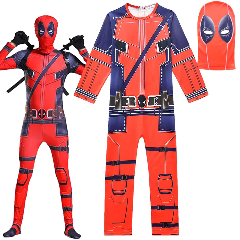 

Ryan Toys Review Hot Marvel Halloween Cosplay Full Body Deadpool Costume Digital Print Lycra Costume Kids Deadpool Cosplay