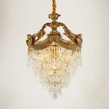 

Free Shipping Bronze Antique Crystal Pendant Lamp Decorative Luxurious LED E14 Copper Crystal Lamp Lustre Suspension Lighting