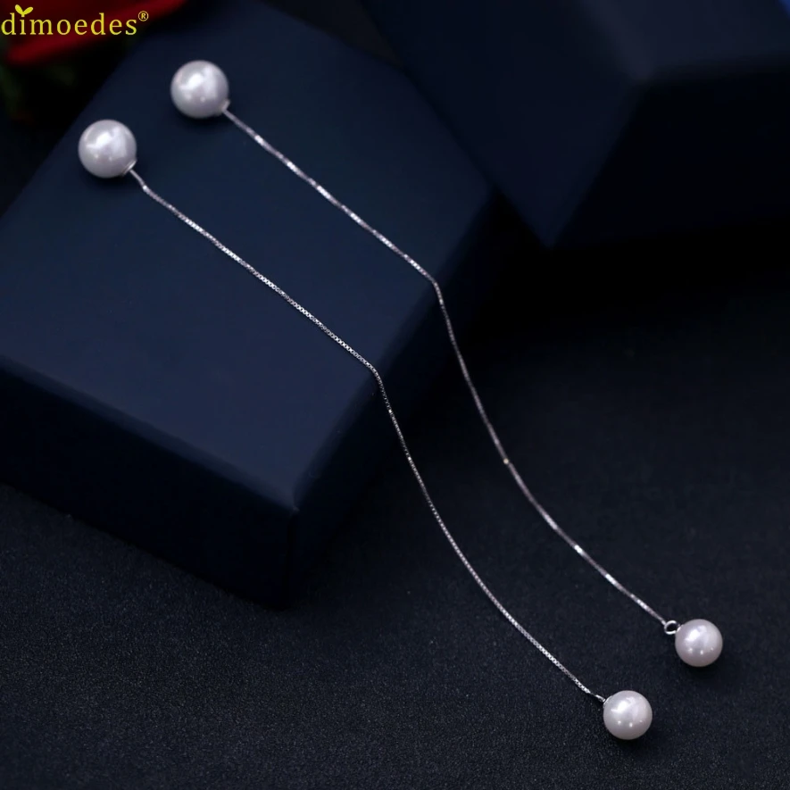 

Diomedes Newest Women's Elegant Silver Plated Pearl Drop Long Chain Tassel Earrings 1 Pair