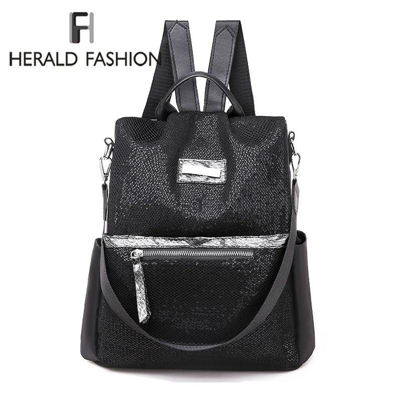 

Herald Fashion Women Glitter Sequin Backpack Anti-theft Oxford Cloth Shoulder Bag for Teenager Girls School Bags Bolso Mujer