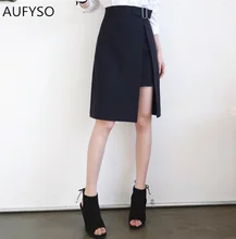 AUFYSO Fashion Skirts Womens 2018 Korean Style Asymmetrical font b Slim b font High Waist Pencil