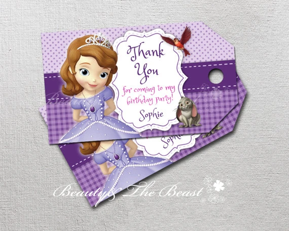 personalized sofia the first thank you tags sophia gift favors tags