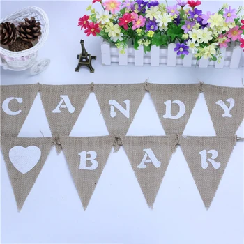 

2M DIY Candy Bar Dute Burlap Flags Birthday Party Linen Heart Pennant Flag Banner Wedding Home Decor Event Supplies Burlap 9Flag